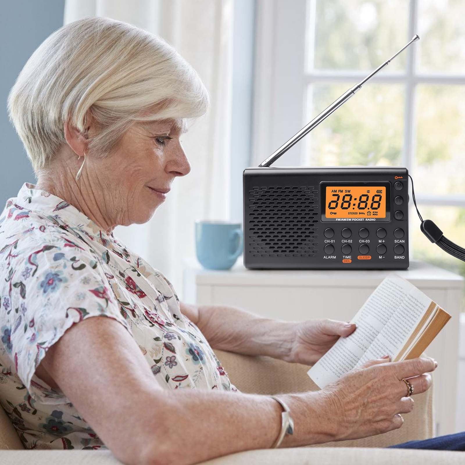 GAOUTO Radio Portable AM, FM, SW, Portable, avec Fonctionnement à Piles, écran LCD, FM, 35 préréglages, Prise Casque, Fonction Alarme, minuterie de répétition (Pas de Batterie)