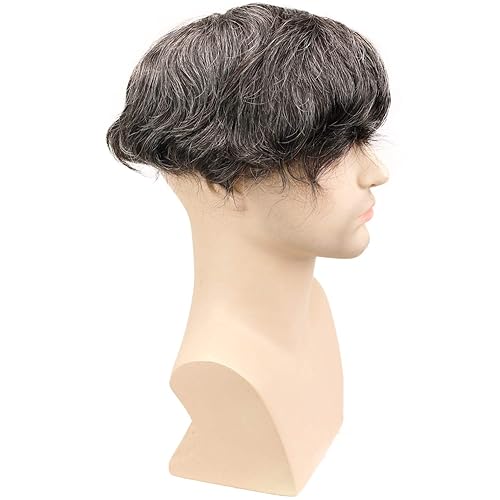 Miniatura 5 de Swiss Full Lace Hombres Toupee 1B Color Negro Cabello Humano Real Mezclado 20% Gris Pelo Sintético Reemplazo para Hombres Hairpiece