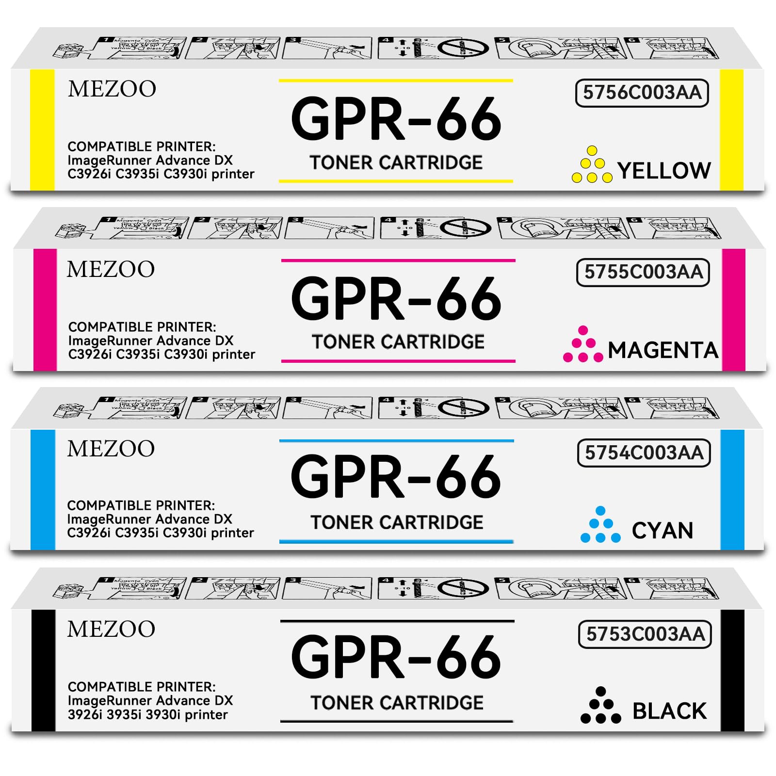 MEZOO GPR66 GPR-66 Toner Cartridge 5753C003AA 5754C003AA 5755C003AA 5756C003AA Compatible for Canon ImageRUNNER Advance DX C3926i DX C3935i DX C3930i DX 3926 DX 3935 DX 3930 Printer