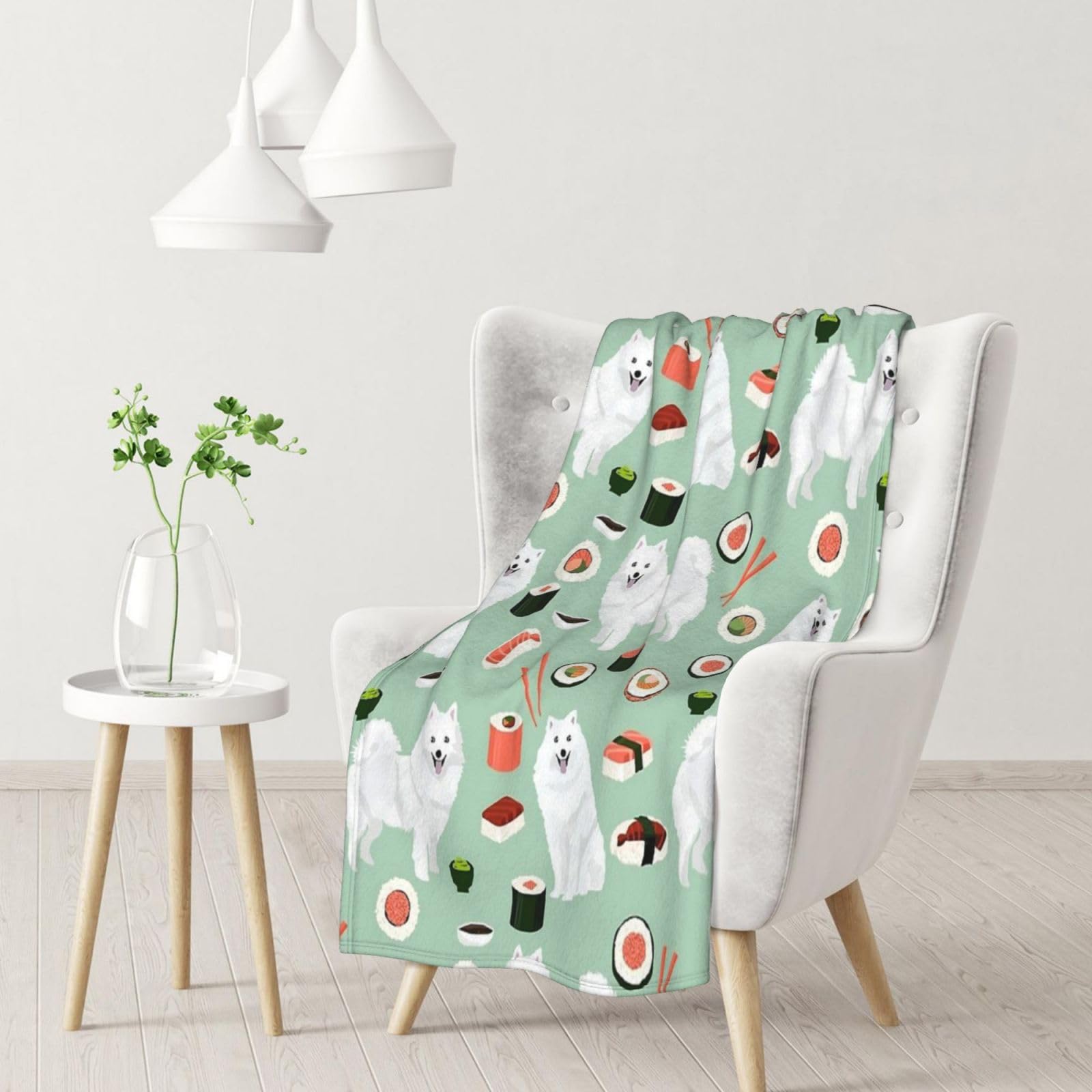 YOFIEN Japanese Spitz Sushi Samoye DogFlannel Throw Fluffy Blanket for Couch, Soft Cozy Blankets
