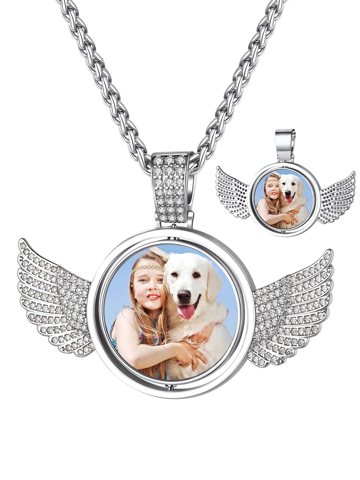 Custom4U Picture Necklace Personalized Photo Circle Chain for Men Women