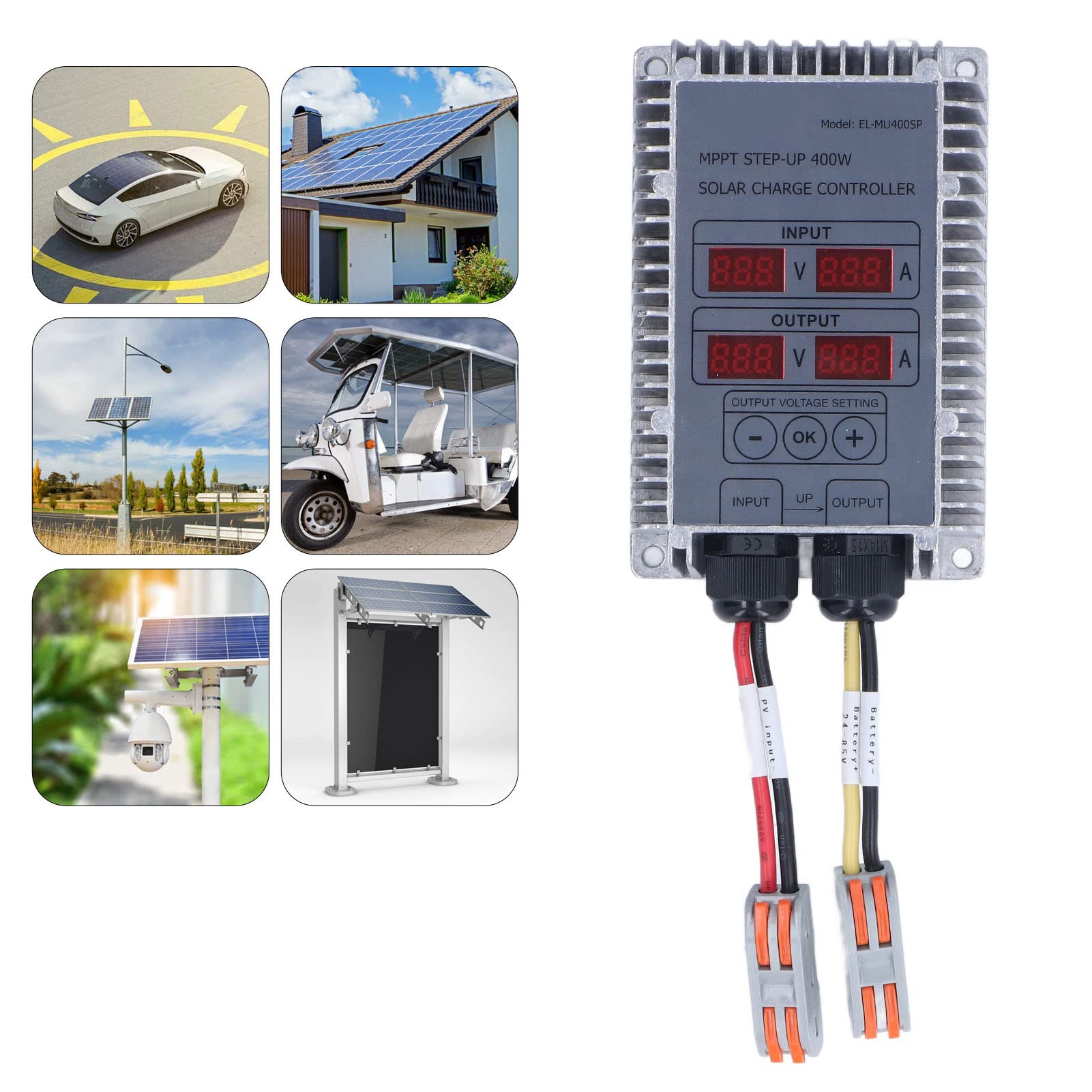 Solarbatterie-Laderegler, Boost-MPPT, 400W, Wasserdicht, Einstellbar 24-85V, mit Anzeige, Hohe Umwandlungseffizienz