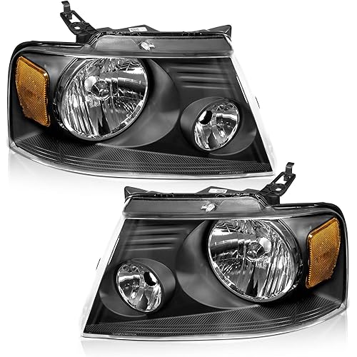 Headlights Assembly for 04-08 Ford F150 Pickup/06-08 Mark LT, Headlamp Replacement for 2004-2008 F150 Headlight Assembly Black Housing