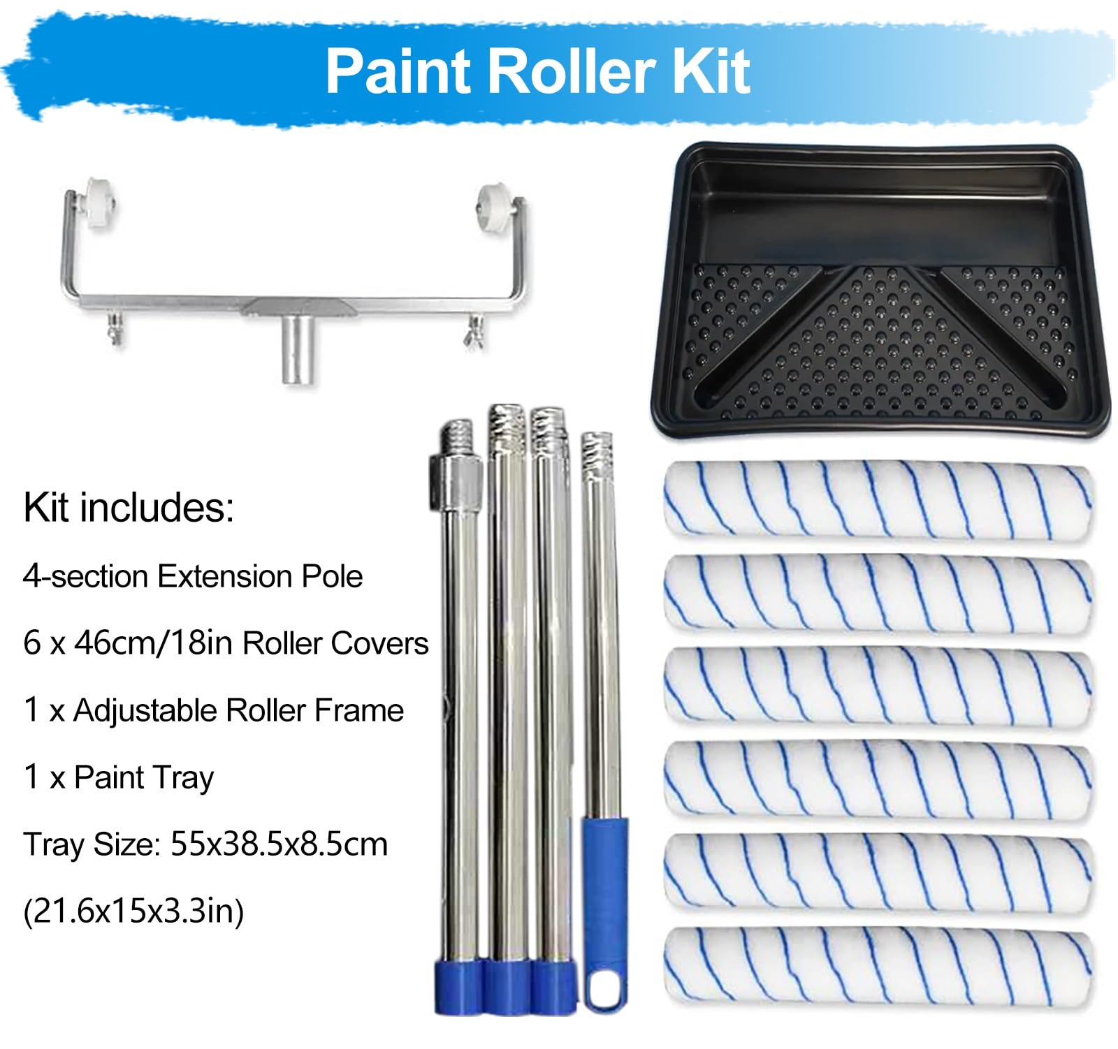 Farbroller-Set mit Verlängerungsstange, verstellbar für Wände, Decken und Böden, leichte Heimwerker-Malwerkzeuge