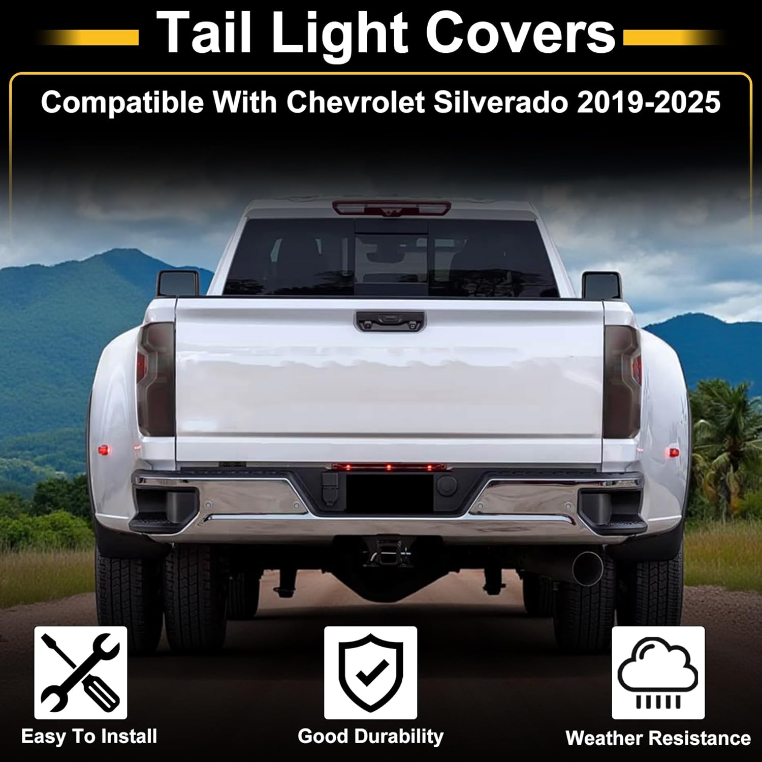 ACROPIX Tail Light Cover Trim for Chevrolet Silverado 2019-2025 Tail Light Cover Decals for Chevrolet Tail Light Guard Smoked Black