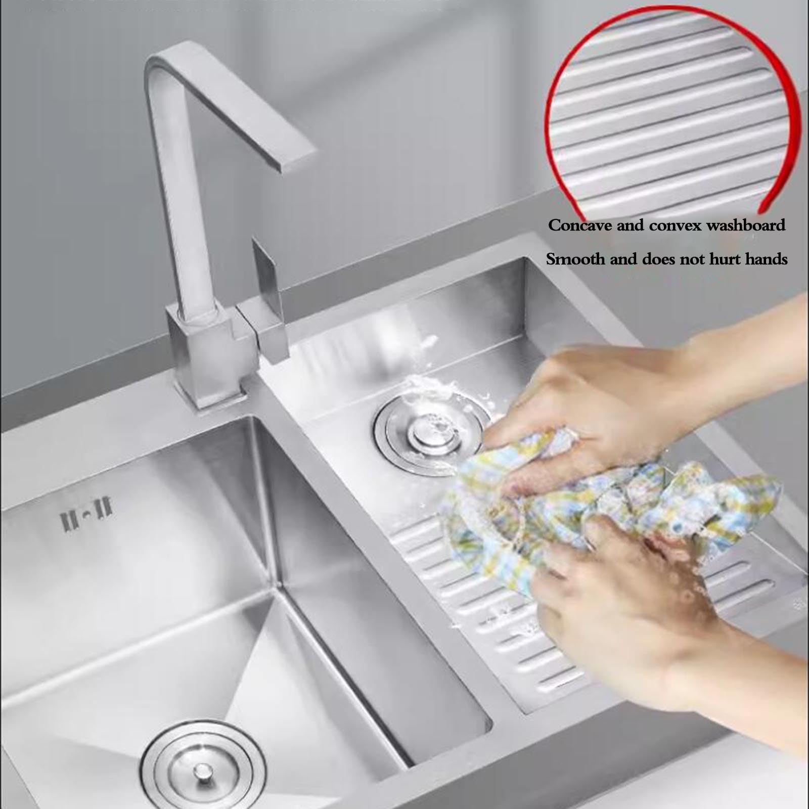 Lavandino per Lavanderia Multifunzione in Acciaio Inox Argentato, sopra Il Piano di Lavoro, con Rubinetto, per Esterni, per Balcone, Bagno (60 x 48 x 22 cm)