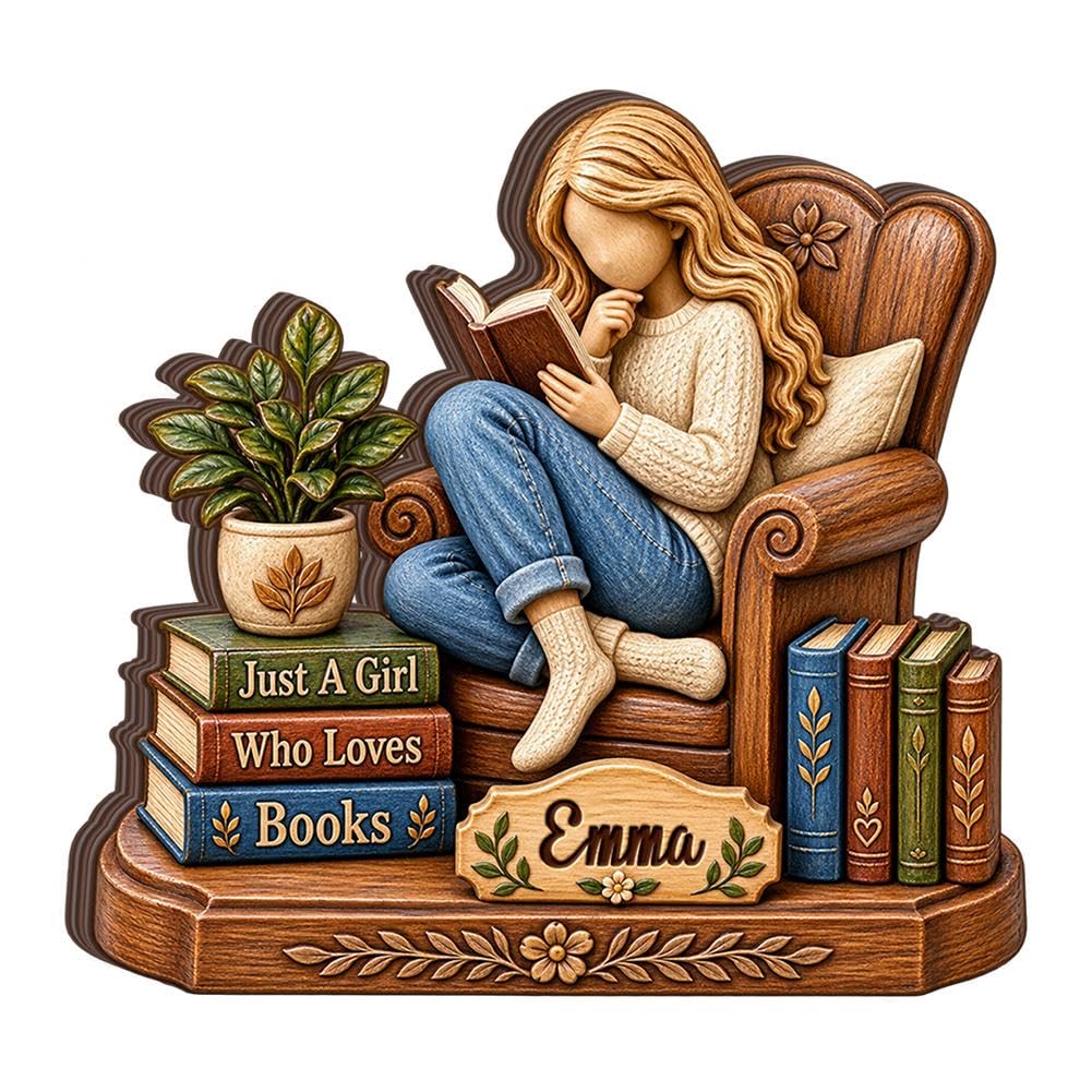 Personalized Just A Girl Who Loves Books Wooden Block