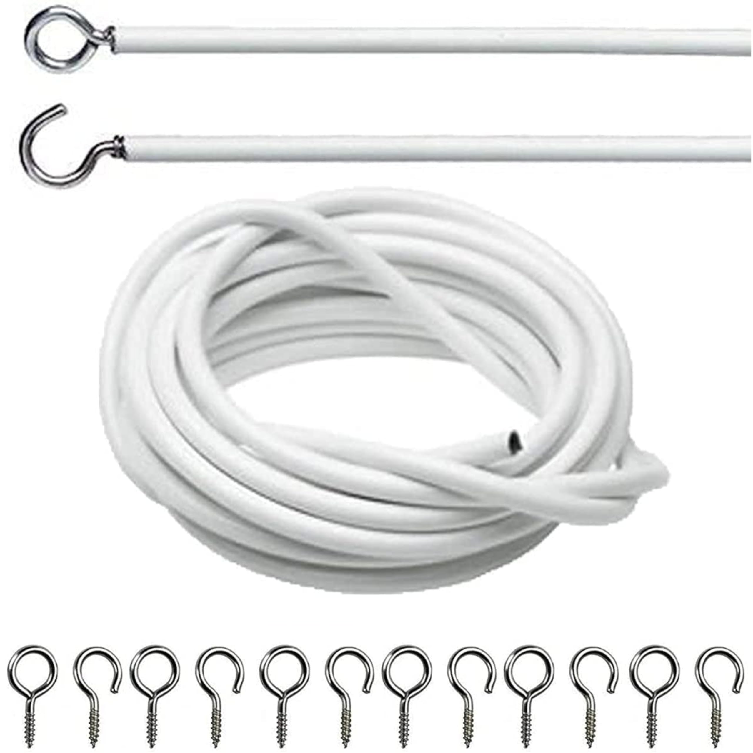DIVCHI Net Curtain Wire And Hooks Set - 3 Meter Curtain Wire Kit With 6 Eyes & 6 Hooks - A Multipurpose Wire Suitable For Net Curtains For Windows - Durable Wire Set for Window Net Curtain