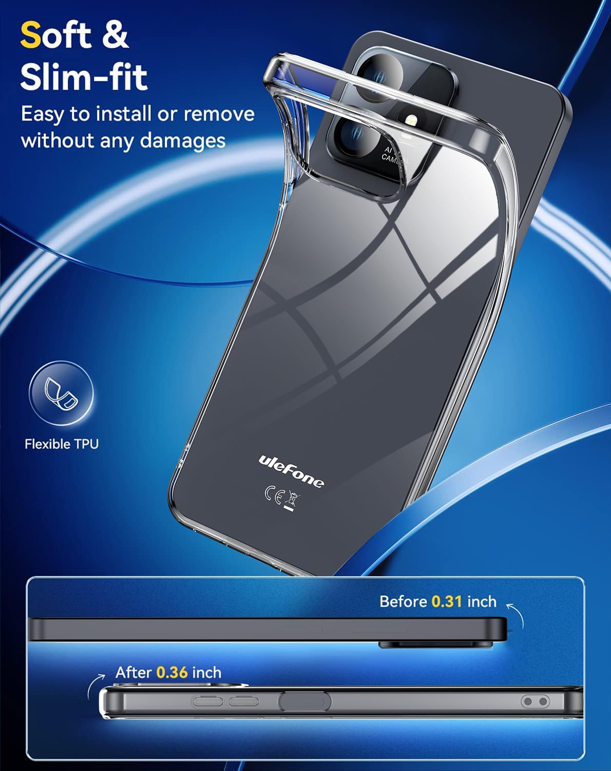 Cover Trasparente Antiurto Per Ulefone Note 16 Pro + 2 Pellicole Vetro Temperato, Custodia Morbida In TPU Silicone - 5