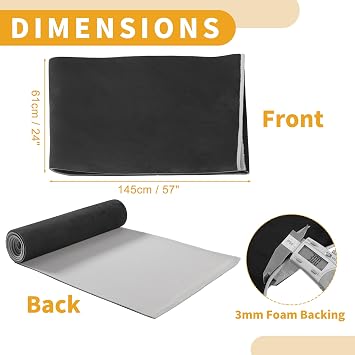 150G Headliner Fabric for Car Truck RV SUV Boat Automotive Interior Trim DIY Roof Repair Replacement Suede Fabric Black 24 L x 57 W