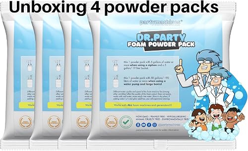 Foam Powder Pack of 4, Makes up to 480 Gallons of Party Fun for Bubble Cannons, It's a hit with The FOAMO and Other Small Party Foam Makers