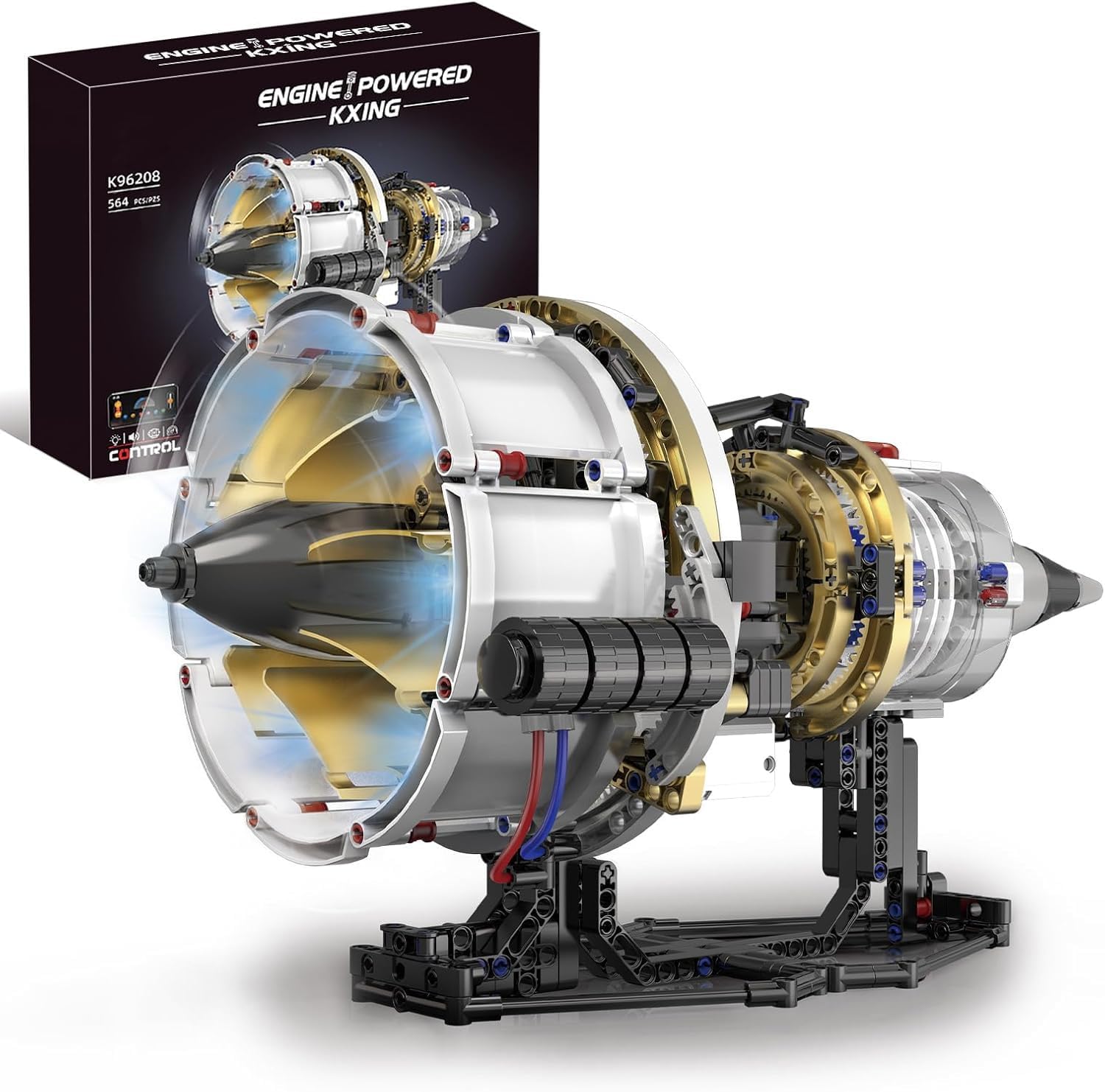 Aircraft Engine Building Kit, Mechanical Aviation Turbojet Engine Model Kit That Runs, Collectible Blocks Kit for Adults, Science Education STEM Toy for Children (564 PCS)