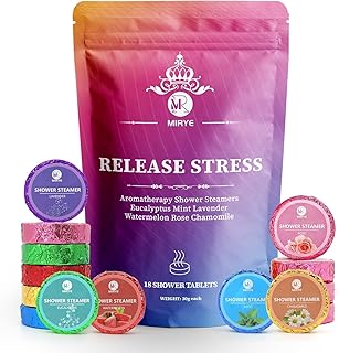 MR MIRYE 18-Pack Shower Steamers Aromatherapy, Valentine's Day Gifts for Women or Men, Organic Shower Bombs with Chamomile Rose Lavender Mint Watermelon Eucalyptus Essential Oil