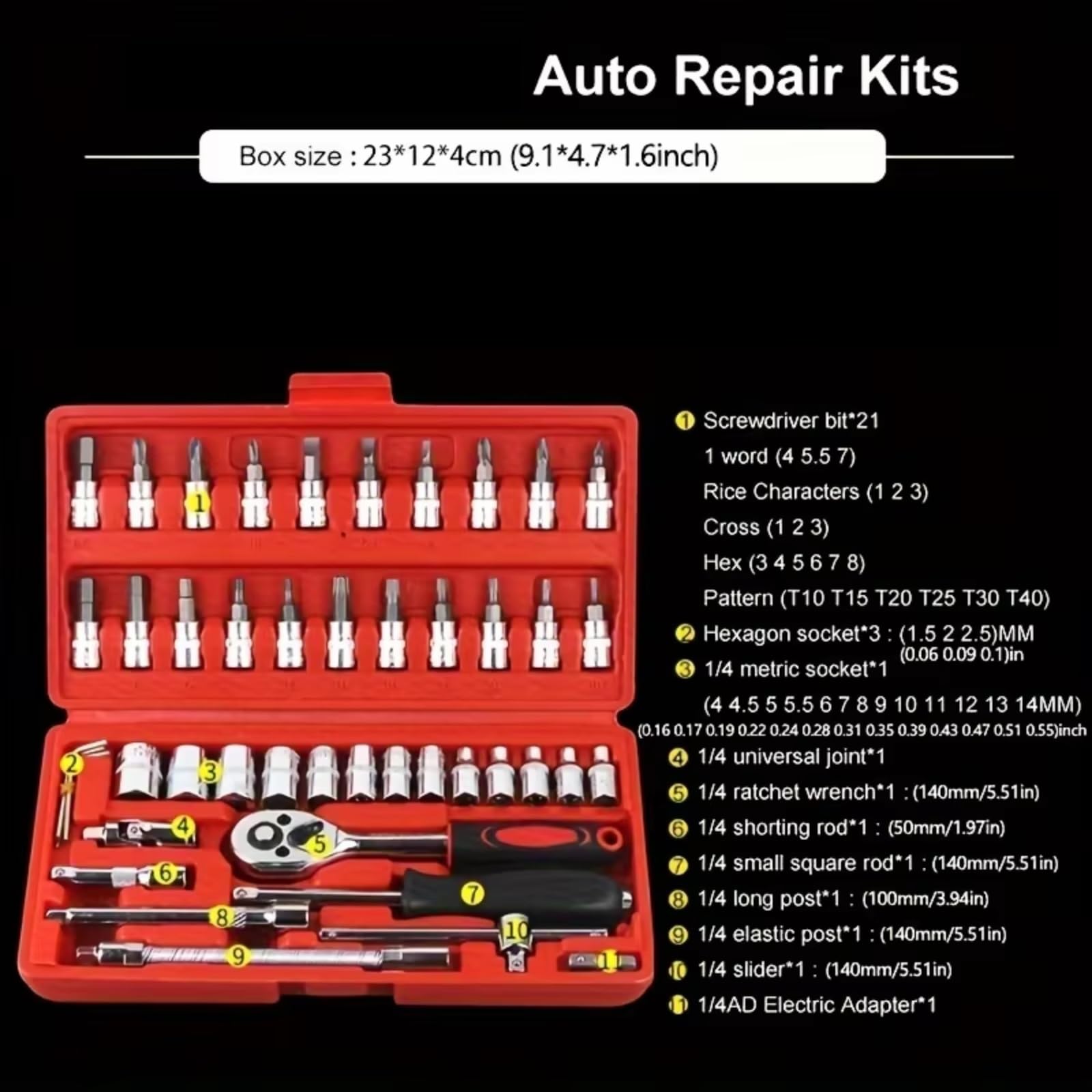 Kit d'outillage mécanique Kit D'outils De Réparation Automobile Clé Dynamométrique À Cliquet Jeu De Douilles Pour Les Amateurs De Mécanique Automobile 46 Pièces