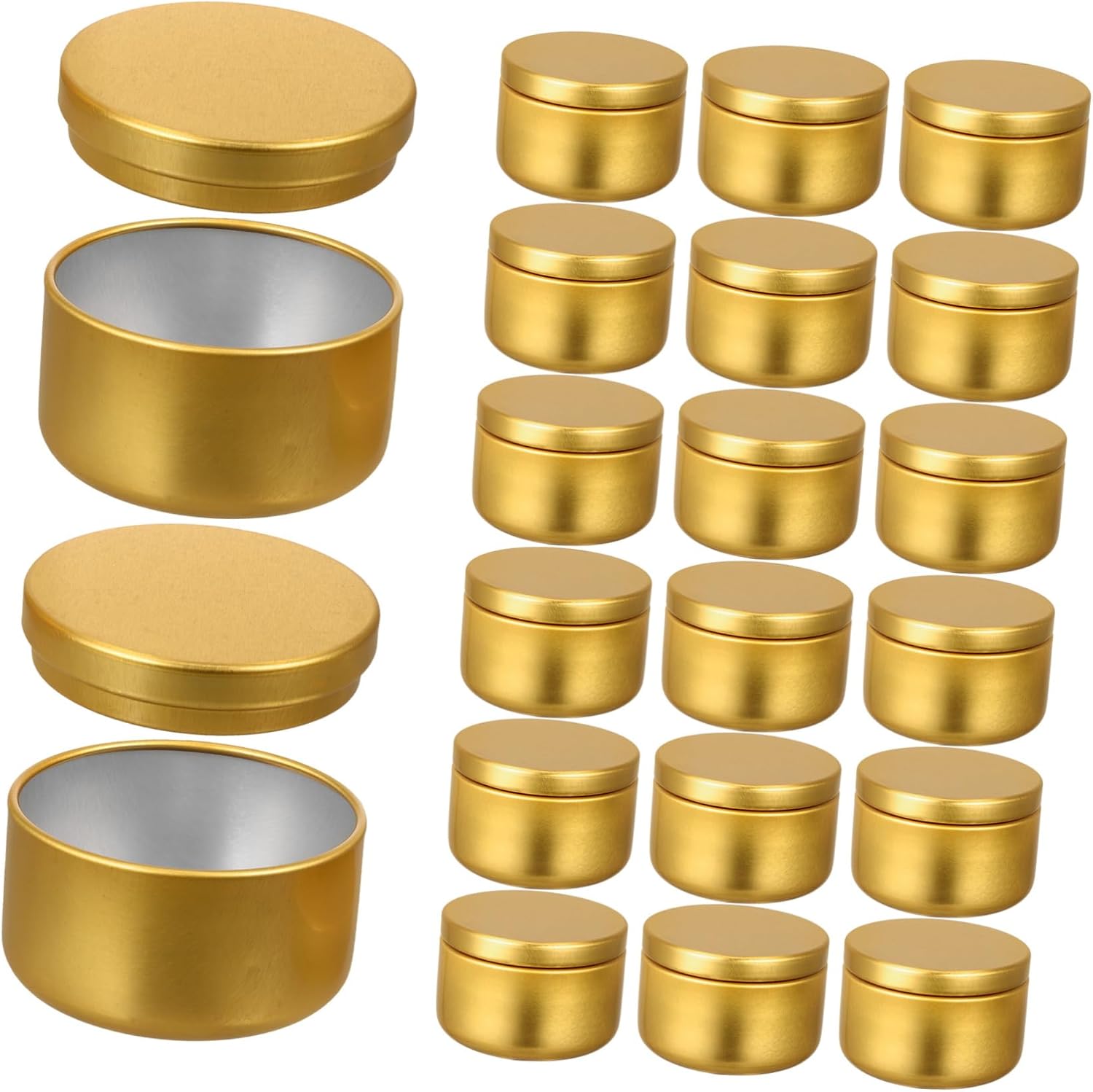 NUOBESTY 24 Pcs DIY Aluminum Candle Tins for Making Scented Candles Compact Portable Metal Containers Small Solid Aromatherapy Jars Gold