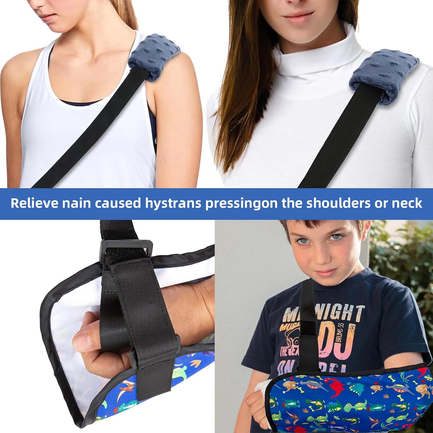 Kids Arm Sling with 2 Minky Dot Cushions, Adjustable Pediatric Shoulder Sling, Dinosaur Print Support for Left or Right Arm, Comfortable Kid Elbow & Wrist Holder