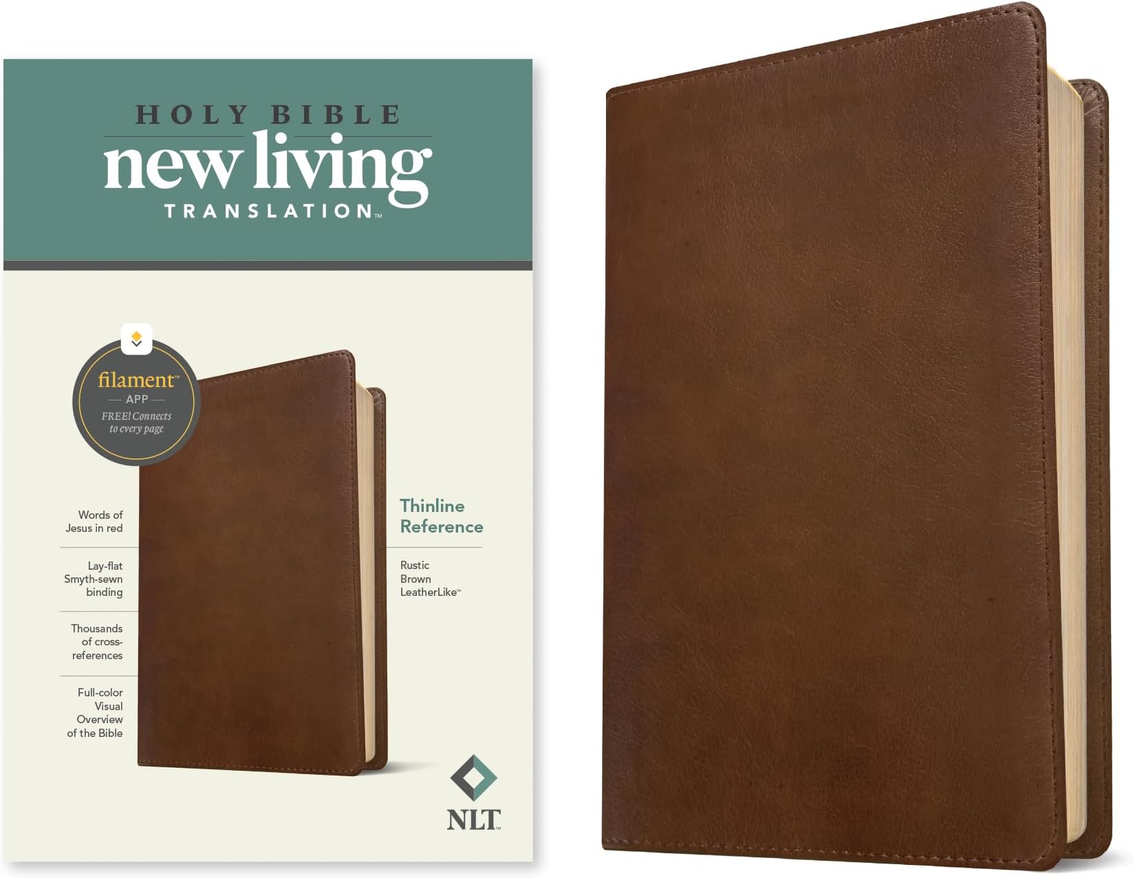 NLT Thinline Reference Bible, Filament Enabled Edition: New Living Translation, Filament Enabled, Rustic Brown) (Imitation Leather), Text Size: 9 Point, Note Size: 6 Point