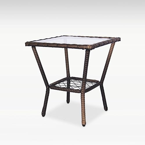 Miniatura 5 de ENSTVER Juego de muebles de exterior de 3 piezas, con 2 sillas mecedoras de mimbre y ratán y 1 mesa de vidrio, para el jardín trasero o porche