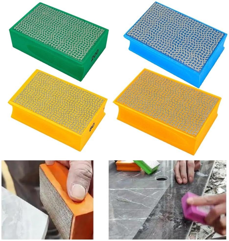 Grinding and Polishing Sanding Block with Electroplated Sponge Abrasive Pads for Tile Wood Metal Glass Applications (4PCS)