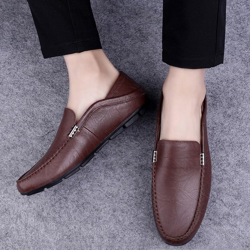 Men's Classic Leather Loafers - Round Toe Lightweight Comfortable Slip-Ons, Flexible Fit for Outdoor and Casual Wear3