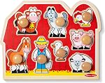 Melissa & Doug Animaux de ferme Jumbo Knob en bois PuzzleWooden Peg Chunky Baby Puzzle, Apprentissage Préscoool, Conseil des Knobs pour les Tout-petits Ages 1+
