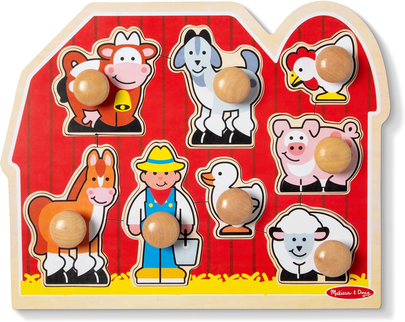 Melissa & Doug Farm Animals Jumbo Knob Puzzle, Wooden Peg Puzzle for Toddlers, Educational Toy for Shape Recognition and Fine Motor Skills, Ages 1+