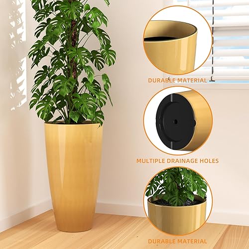 Miniatura 5 de QCQHDU Macetas de 21 pulgadas de alto para plantas de exterior e interior, paquete de 2 macetas resistentes para plantas de árbol para porche