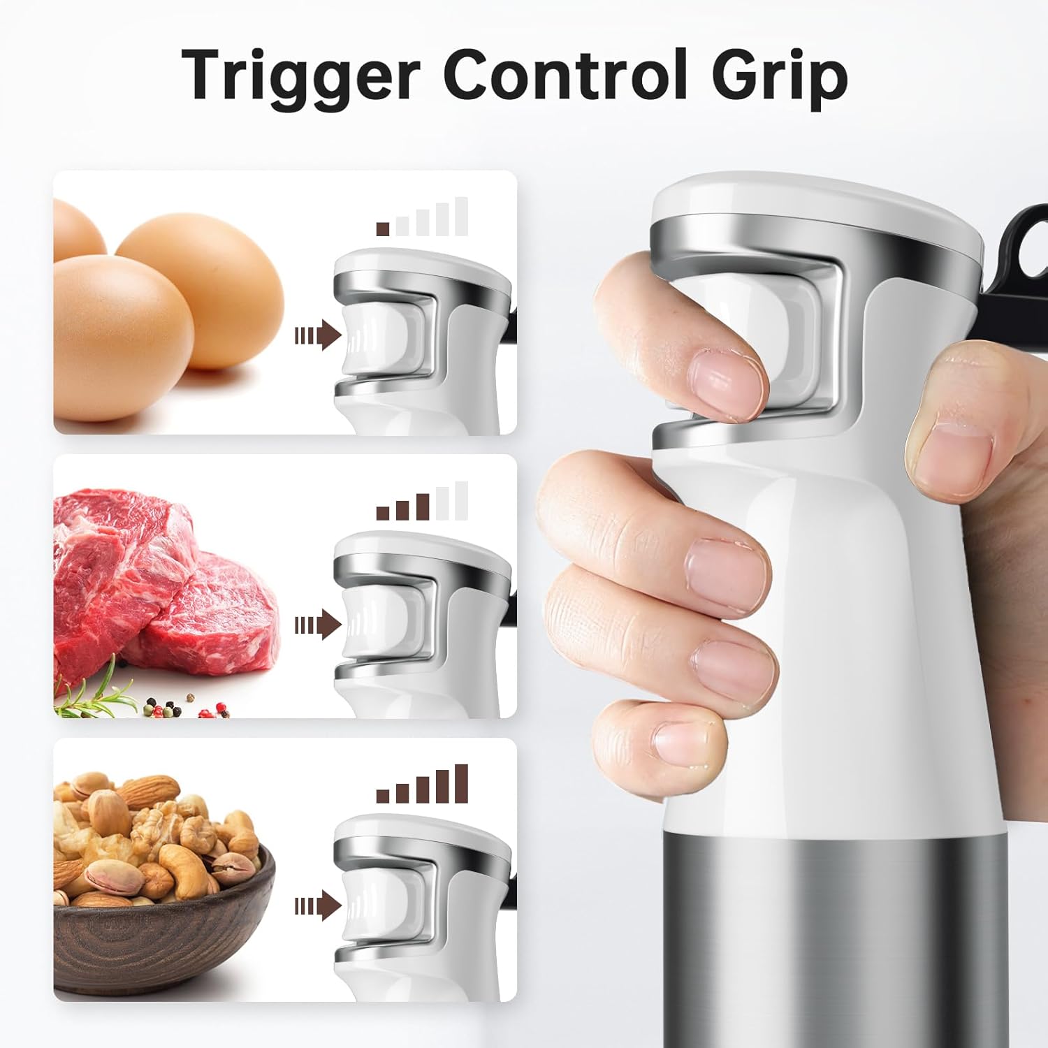 Turelar Immersion Blender Handheld Corded Hand Blenders Set 1100W, Trigger Variable Speed 5 in 1 Stick Emulsifier with Chopper, Whisk and Frother for Soup, Baby Food and Smoothies, White