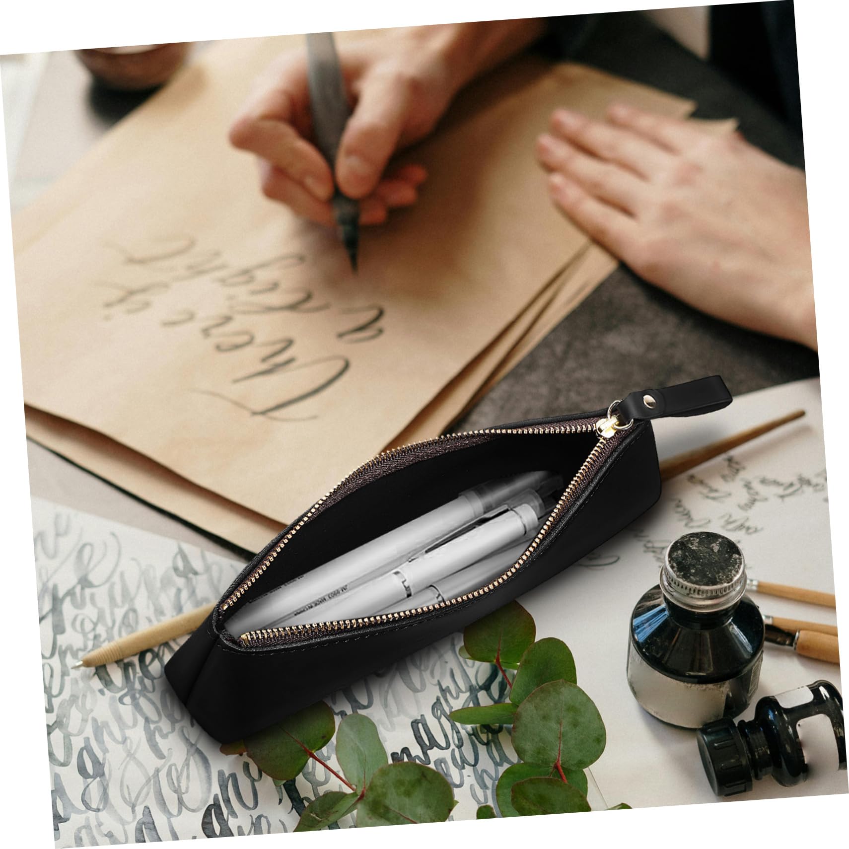Operitacx 3pezzi Astuccio Portapenne Slim Pelle Artigianale Borsa Per Cancelleria e Viaggio Design Elegante e Resistente Per Scuola e Ufficio