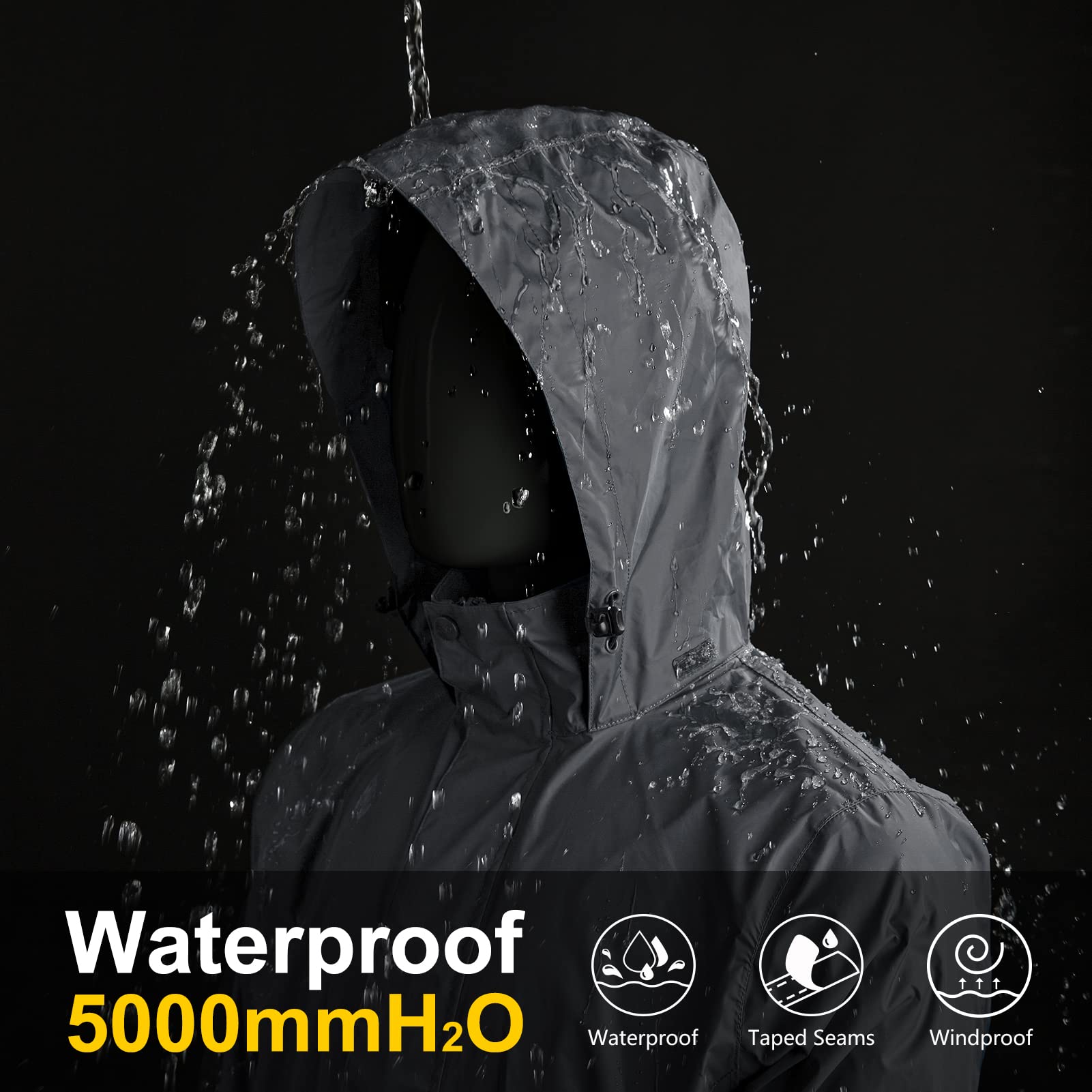 33,000ft Veste de pluie légère imperméable pliable avec capuche pour vélo Coupe-vent Camping Outdoor, gris, XL