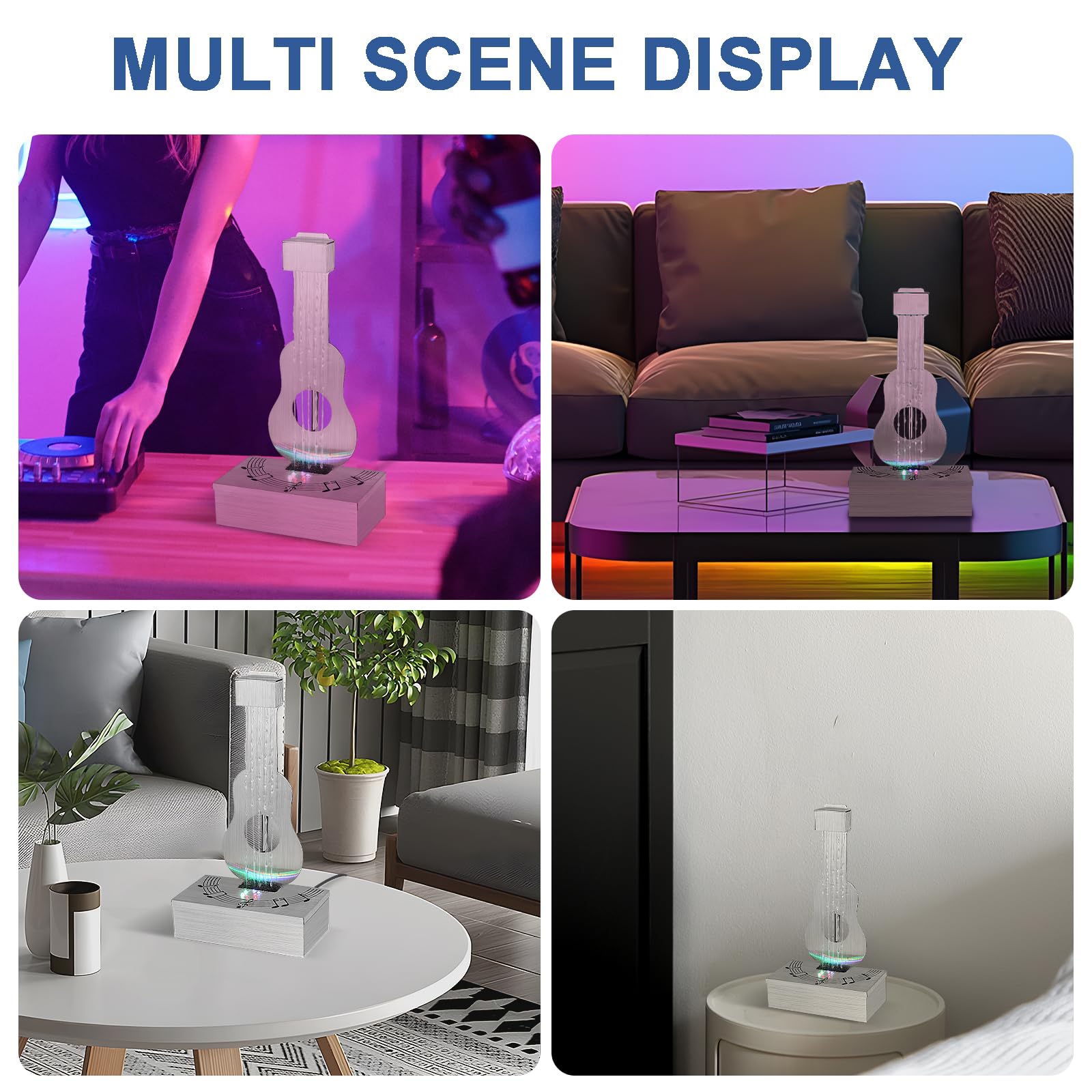 Innenraum Tischplatte Regentropfen Brunnen mit Lichtern, 304 Edelstahl Gitarrenförmige Desktop Meditation Brunnen für Home Office Décor, entspannende Wasserfunktion Luftreiniger Geschenk