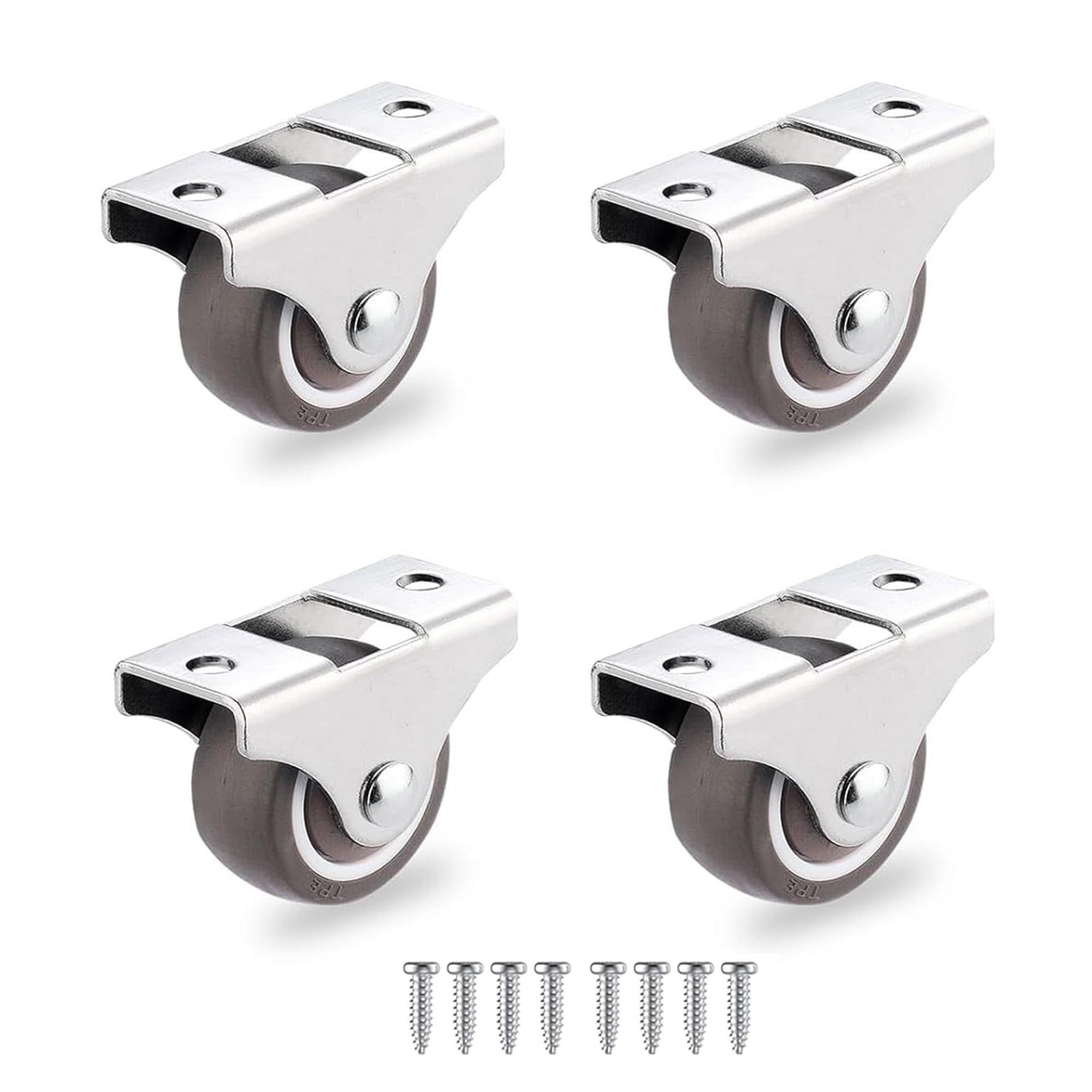Mini Soft Rubber Casters with Metal Plate Rigid Fixed Non Swivel Wheels (50mm, 4)
