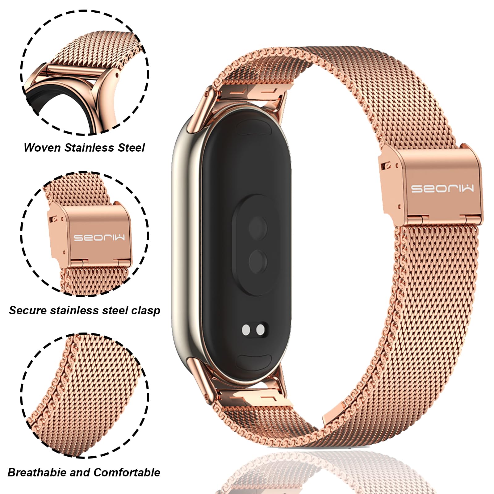 Cinturino In Acciaio Inox Per Xiaomi Mi Band 8/9 – Fibbia Regolabile, Sgancio Rapido, Elegante, Adatto A Polsi 145-215 Mm, Nero - 3