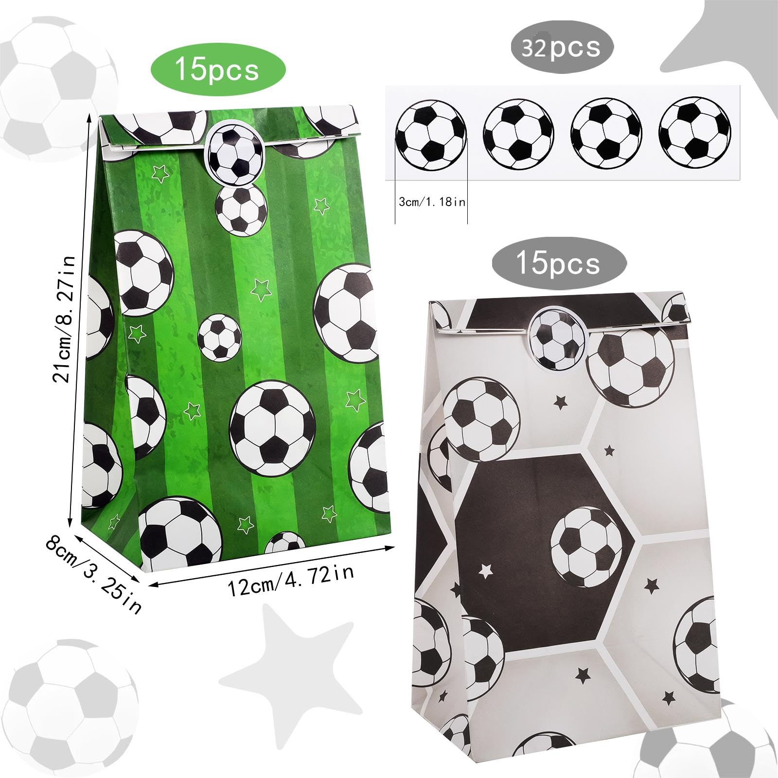 20 Sacchetti Regalo Calcio Per Compleanni – Borse Di Carta Kraft Con Pallone, Verde E Bianco