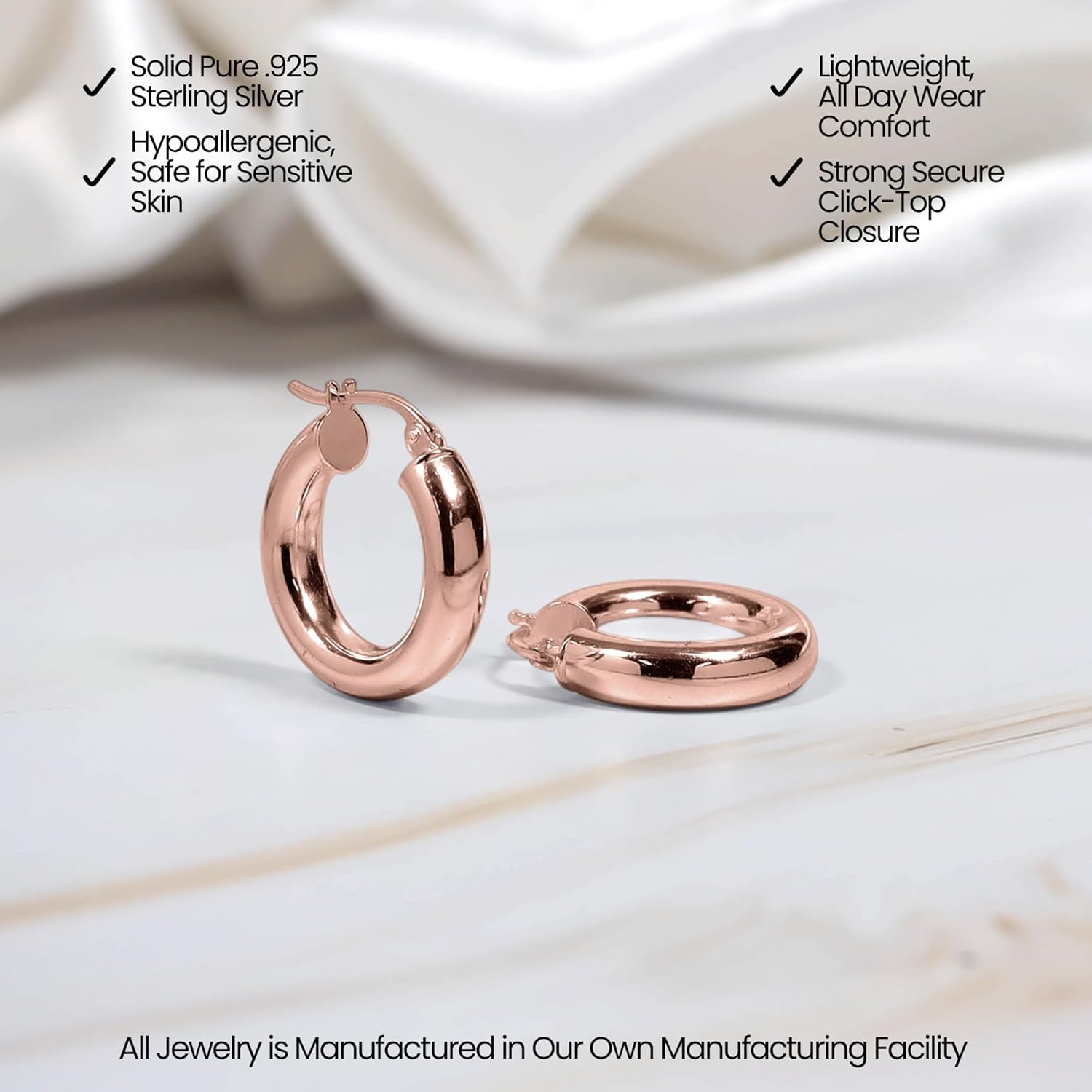 Hoops & Loops 925 Sterling Silver 4mm Thick High Polished Circle Click-Top Hoop Earrings for Women, Sterling Silver, Yellow & Rose Gold Flash Plated 15mm-50mm - Image 3