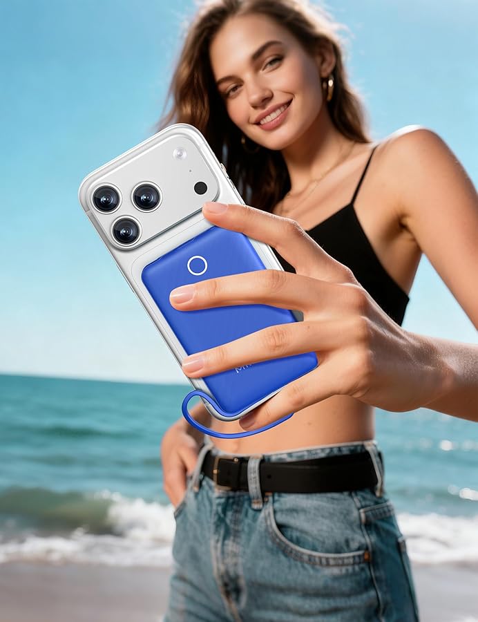 miisso 10000mAh Mini Portable Charger with Built in Cable, Pocket Size Power Bank Travel External Battery Pack for Phone, 3 Output USB Type C Cord Clutch Compatible with iPhone, Samsung, Deepblue - image 7