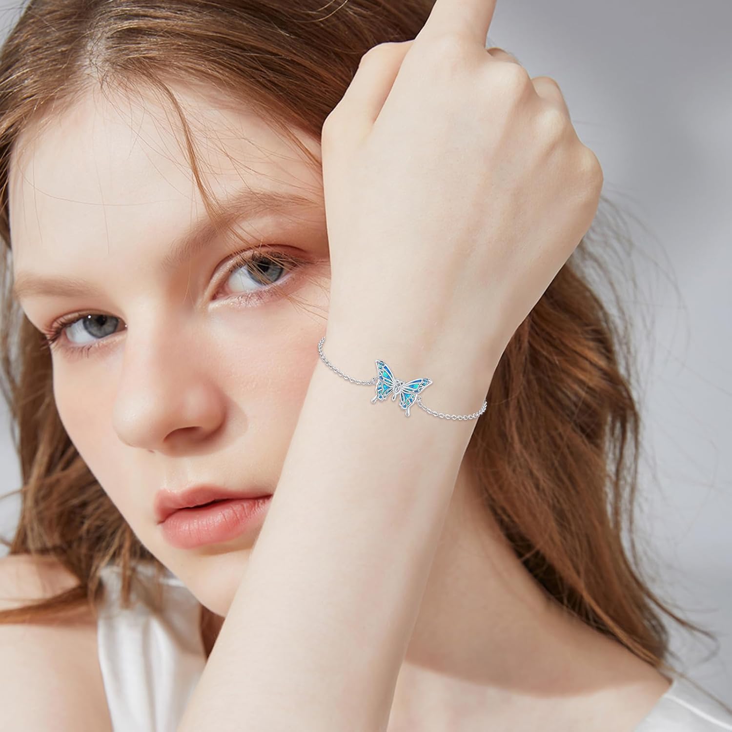 Butterfly Bracelet for Women 925 Sterling Silver Bracelets Adjustable Opal Butterfly Bracelet Jewelry Christmas Gifts for Wife Girlfriend
