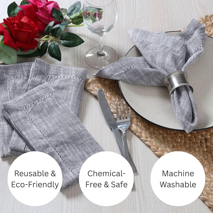 Servilletas de tela de algodón 18x18 pulgadas set de 6 - Gris miniatura 4