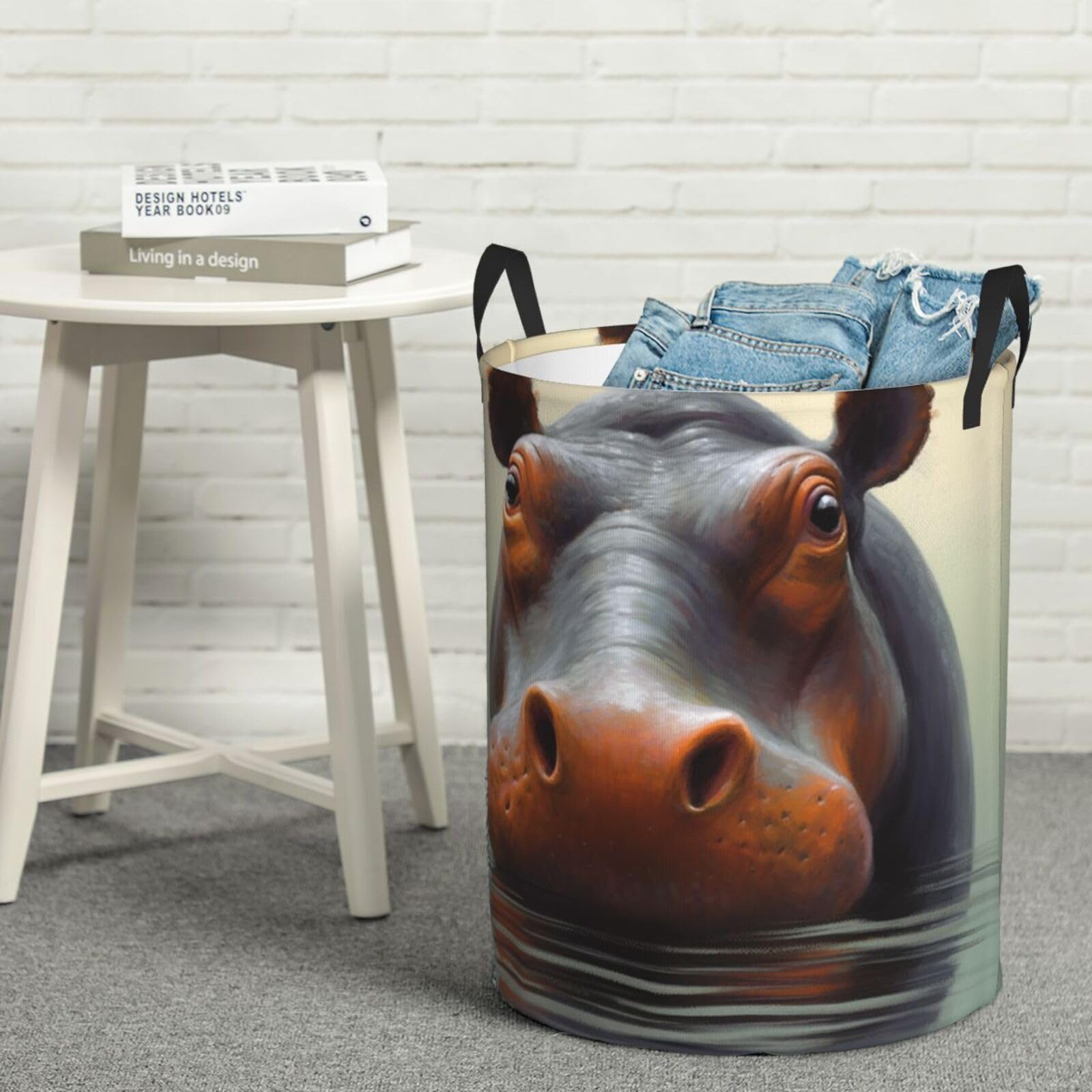 Fodpand Black Hippo Laundry Basket With Handle, Freestanding Laundry Hamper, Collapsible Dirty Clothes Hamper, Waterproof Fabric Blanket Storage Basket Tall Toy Storage Bin Room Decor Medium