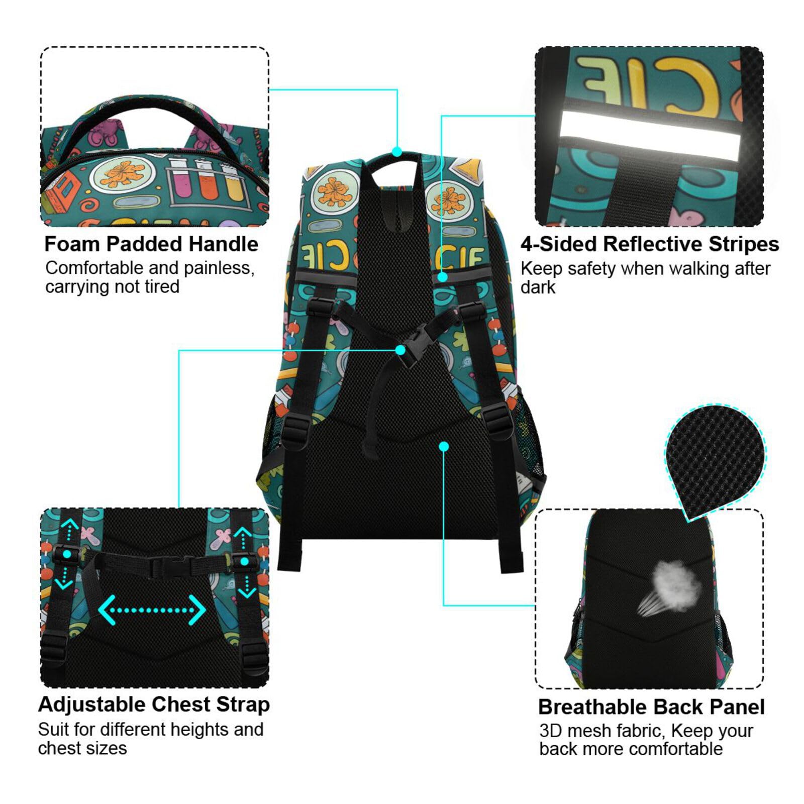 ALAZA Divertente Cartone Animato Carlini Cucciolo Cani Zaini Viaggio Laptop Daypack Scuola Libro Borsa per Uomini Donne Adolescenti Bambini 33, Scienza, one-size, Zaini Daypack