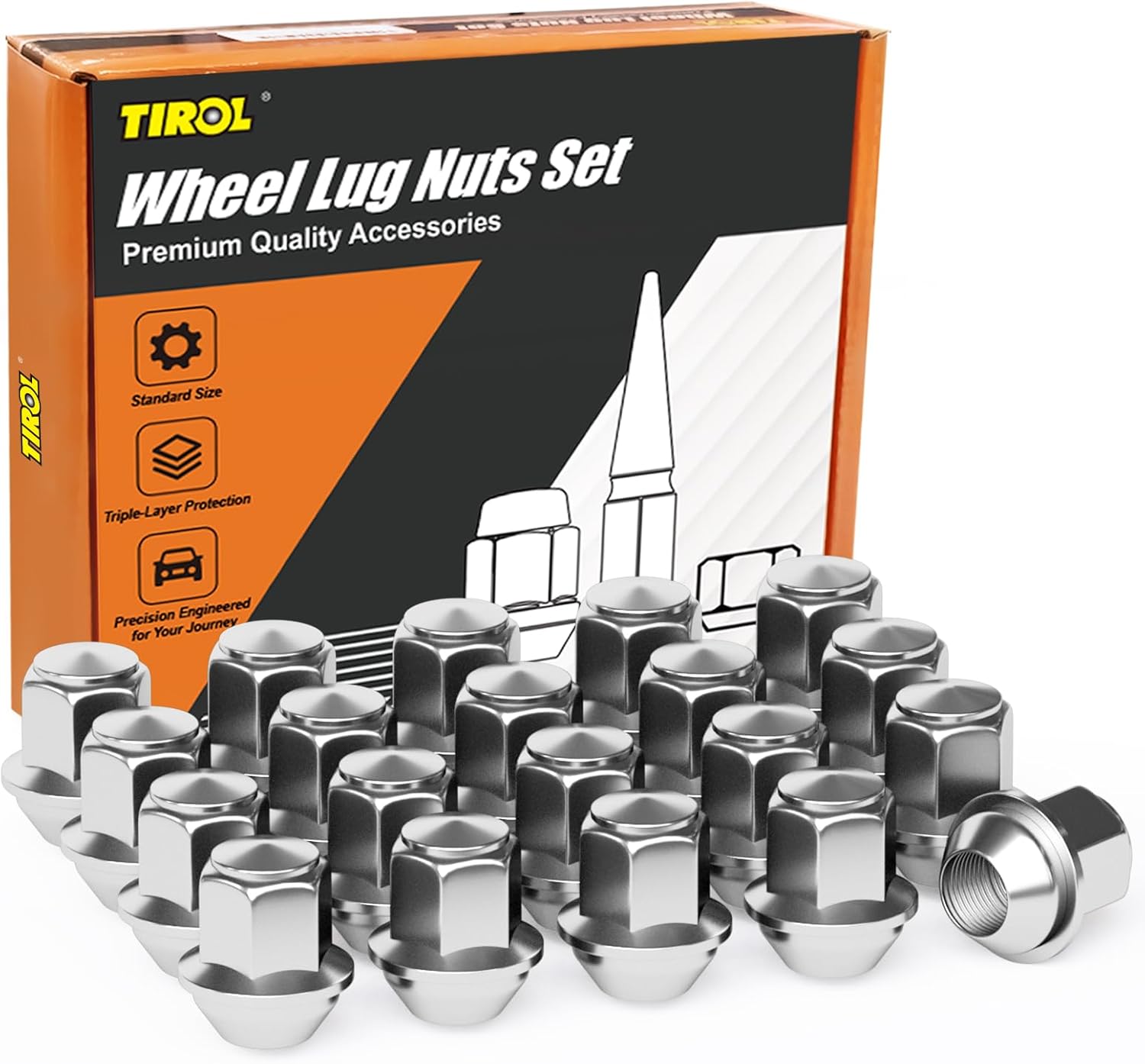 TIROL M14x1.5 Lug Nuts 20pcs OEM Wheel Lug Nuts 1.5'' Height 13/16" Hex Compatible with Ford Mustang Edge Explorer Mach-E Fusion Lincoln Aviator MKX Nautilu, OE#611-007 ACPZ-1012-M ACPZ-1012-D