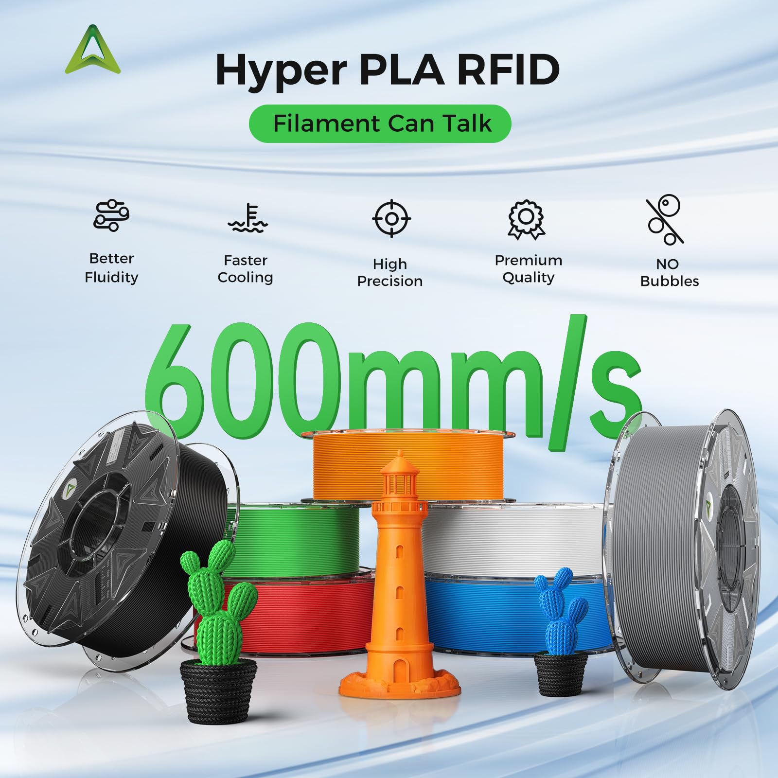 Creality Filamento RFID Hyper PLA ad alta velocità, 30-600 Mm/s, PLA iper 4Kg (8.8 lb), bobina da 1,75 mm, per CFS, adatto per K2 Plus Combo e la maggior parte delle stampanti 3D, 4 nero