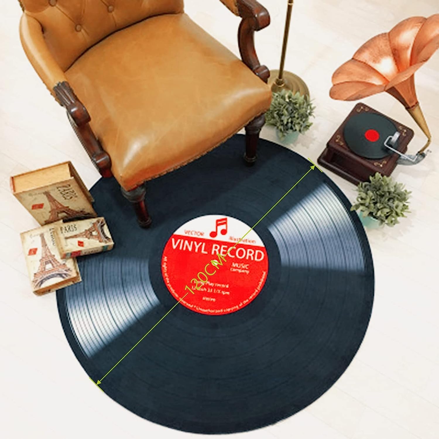 Aomesinc Tappeto per area dei dischi in vinile, tappetino rotondo antiscivolo (120 x 120 cm), stile C)