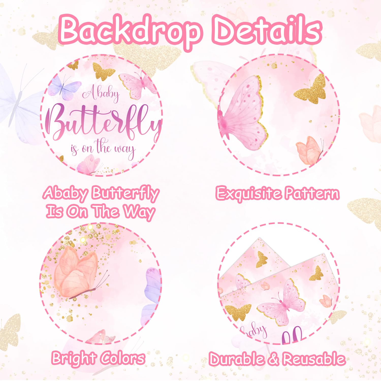 Fotohintergrund 'A Little Butterfly Is On The Way' – 210x150cm Lila-rosa Für Babyparty & Fotoshooting