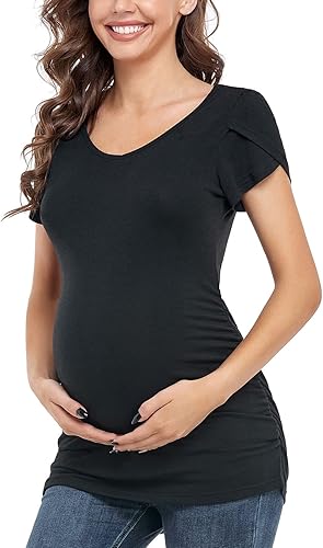 Miniatura 5 de Love2Mi Camisetas de maternidad de manga corta básicas para embarazo camisetas tipo túnica de verano con fruncido lateral casual