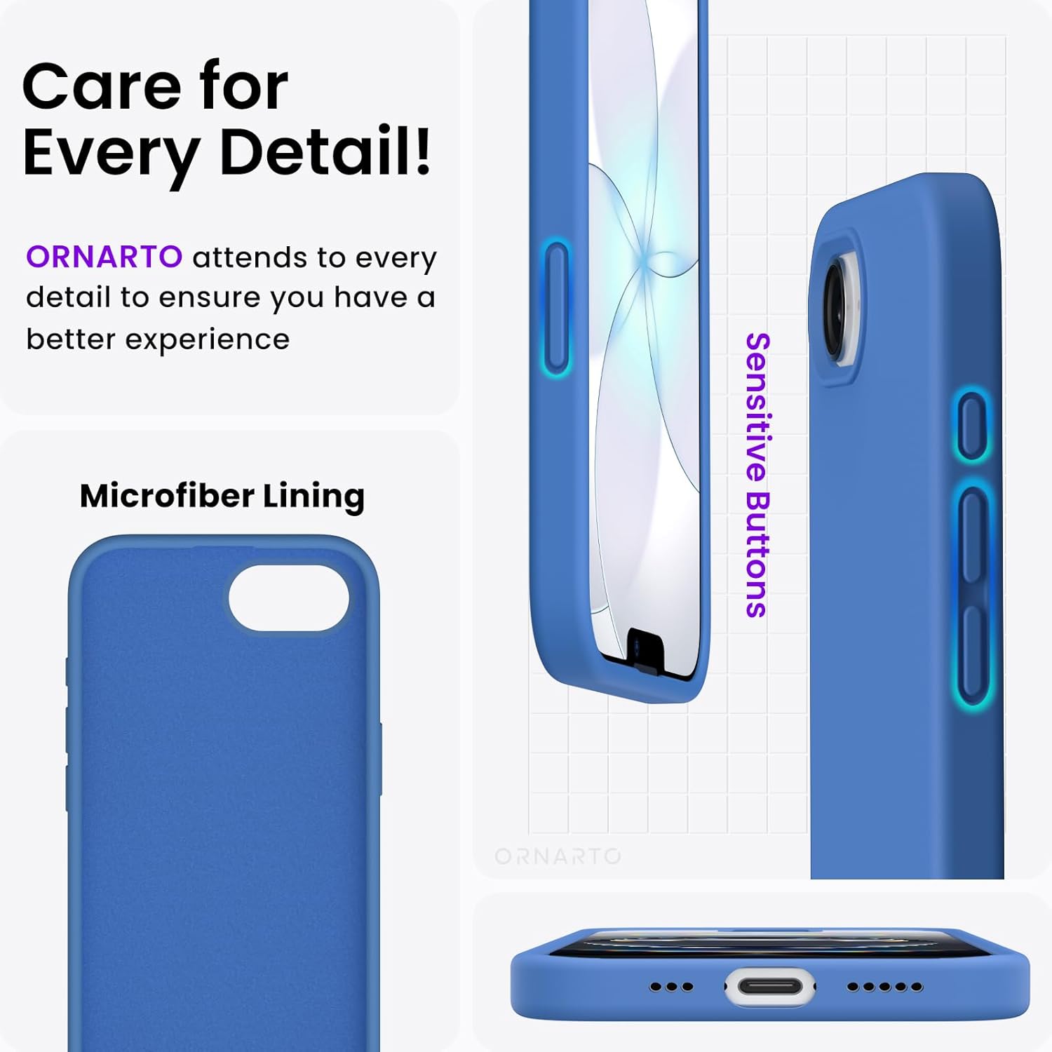 ORNARTO Compatible with iPhone 17e Case and for iPhone 16e Case 6.1", Liquid Silicone 3 Layers Full Covered Soft Gel Rubber Shockproof Cover, Protective Phone Cases for 16e & 17e-Blue 6 71FgYLuke3L. AC SL1500