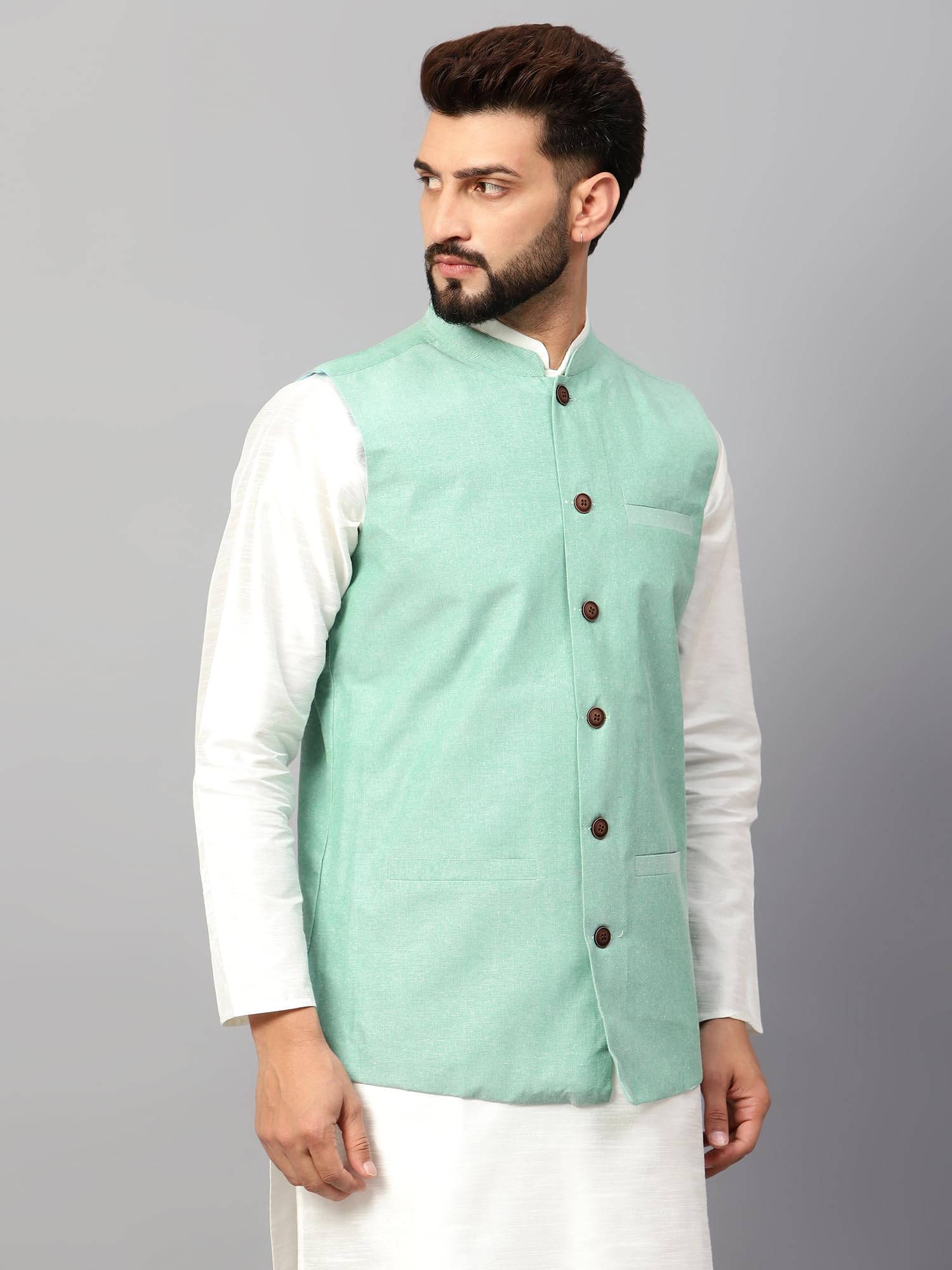 LATEST CHIKAN Men's Traditional Cotton Solid Nehru Jacket/Waistcoat - Image 4 thumbnail