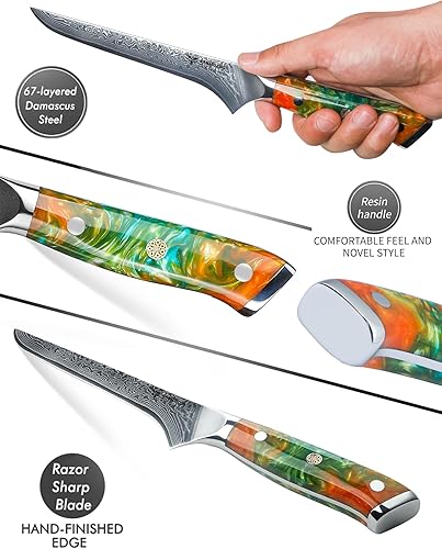 Miniatura 3 de Cuchillo Bonning - Cuchillo de filete de 7 pulgadas - Serie Xuan - Cuchillo de corte de carne de acero Damasco VG10 - Mango de resina (naranja