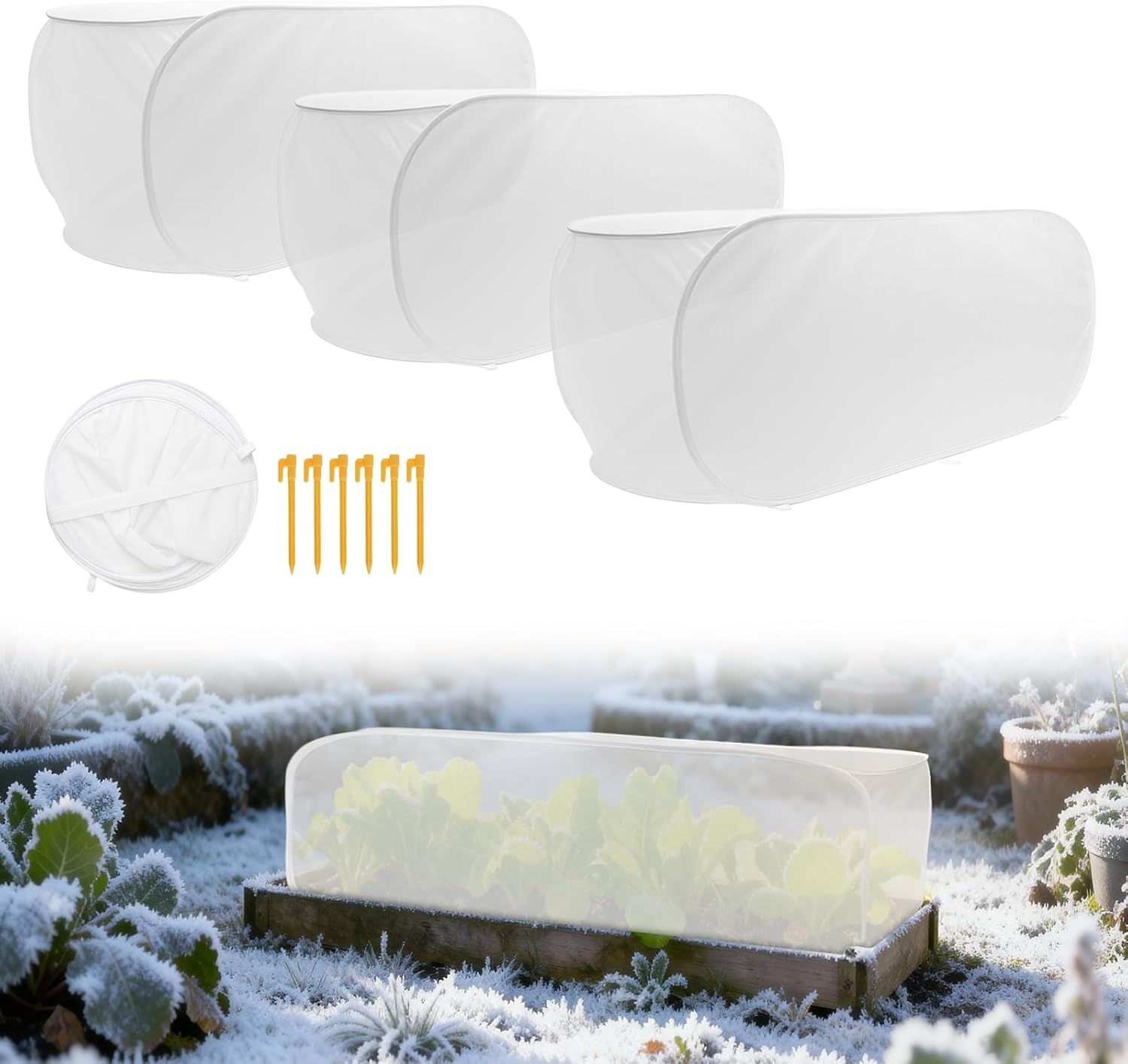 3Pcs Pop-Up Plant Winter Cover, Non-Woven Fabric Shelter with Stakes, Insulated Frost for Garden Beds, Lightweight and Foldable for Shrubs, Vegetables and Small Potted Fruit Trees(3Pcs 39x17x17")