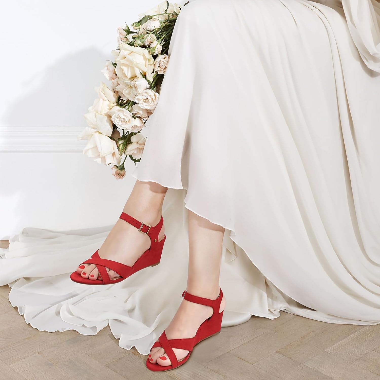 PIZZ ANNU Women's Wendy Low Wedge Sandals Ankle Strap Espadrille Open Toe Casual Summer Women Wedge Heels Shoes - Image 2